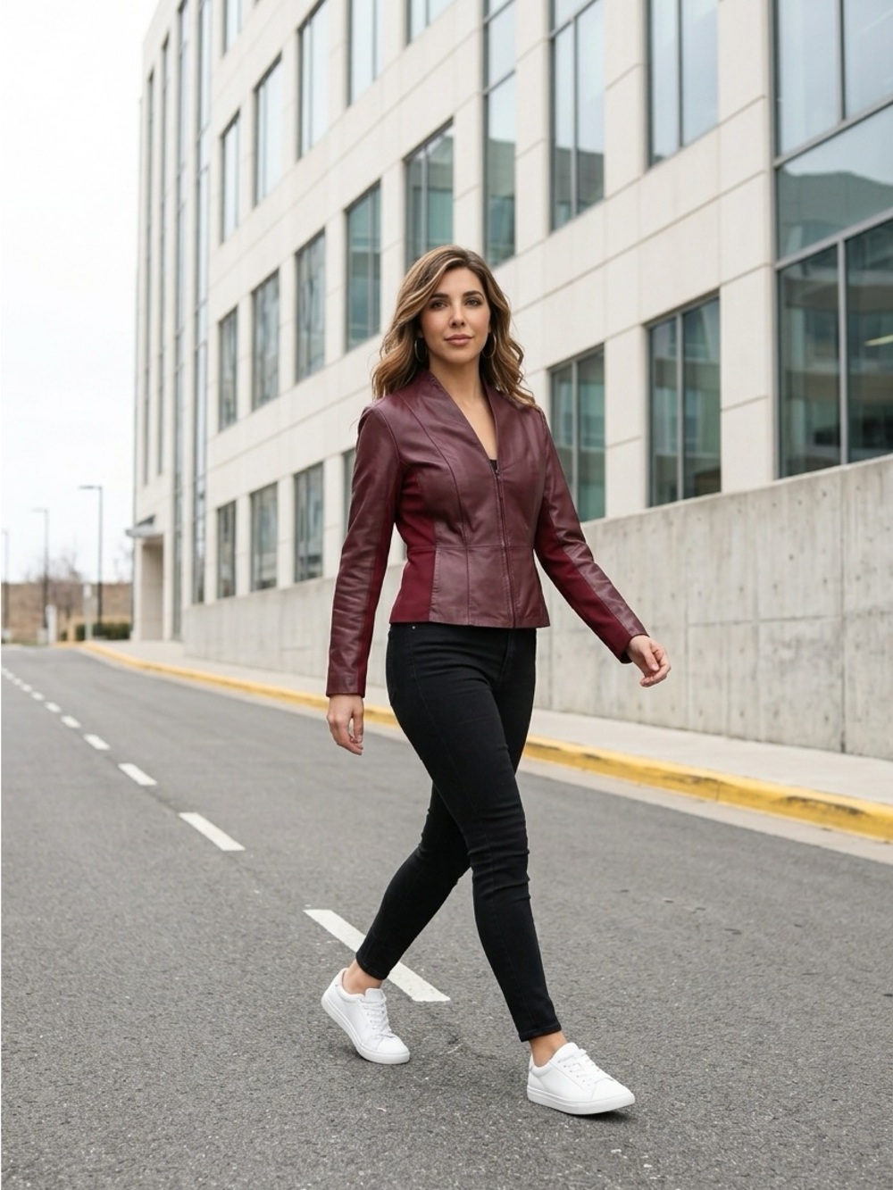 Women's Burgundy Leather Jacket